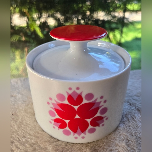 Vintage 60s 70s Red & White Sugar Bowl w/ Lid Rosenthal Thomas Germany MCM - Picture 1 of 9